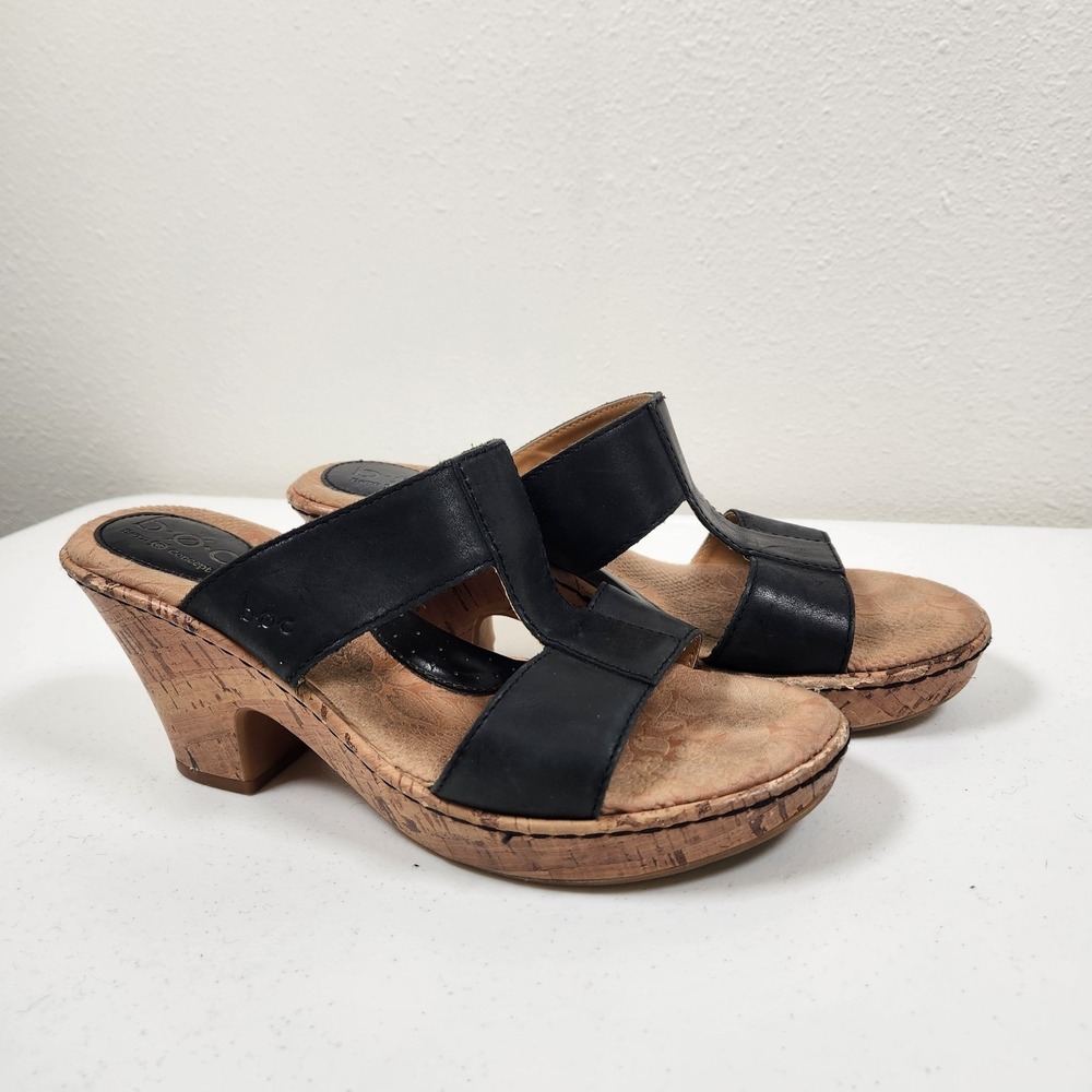 Born BOC womens T-strap criss cross sandals slides shoes black 8/39